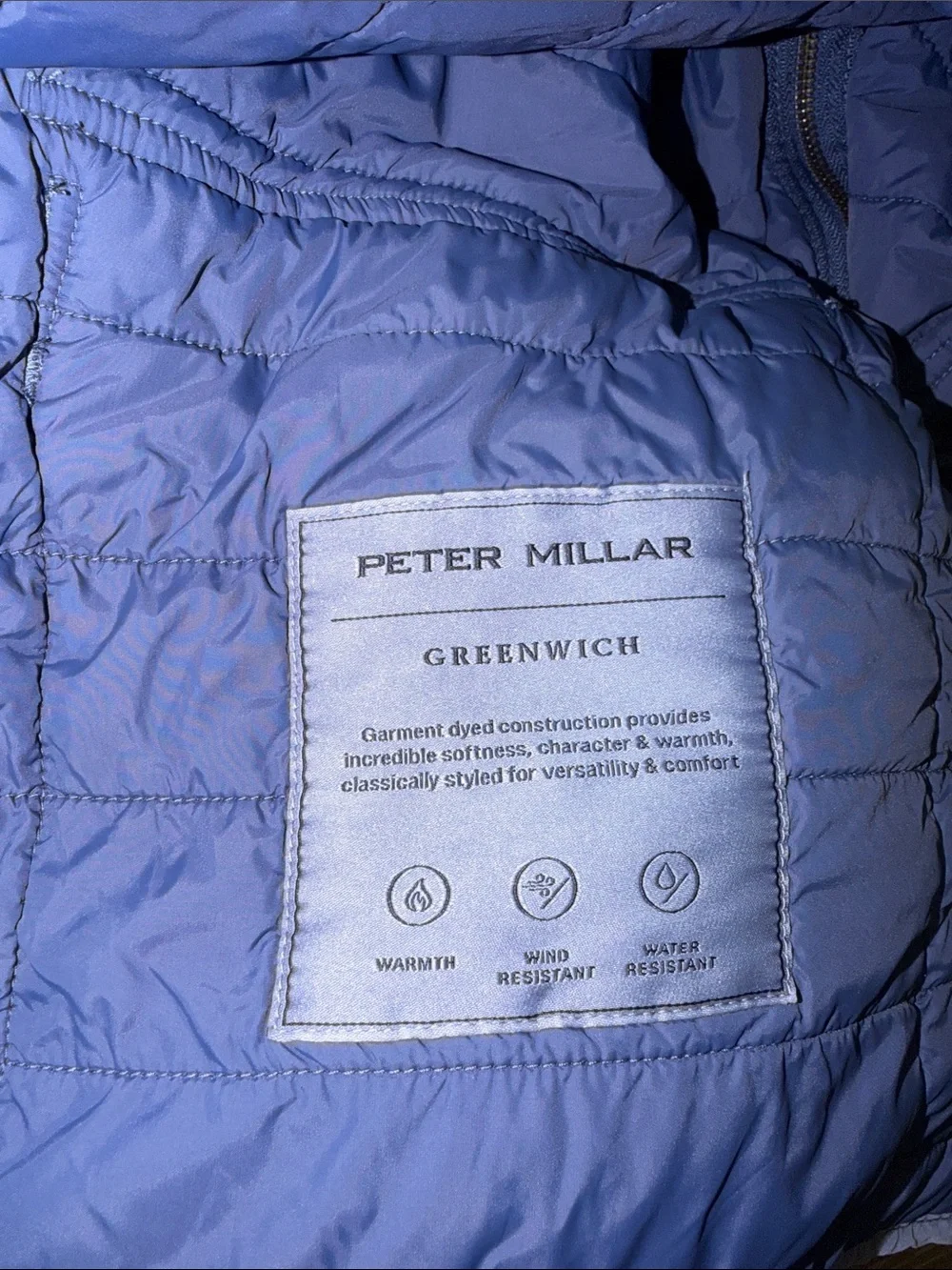 Peter Millar crown Greenwich Quilted garment dye Blue Sleeveless Vest xl golf